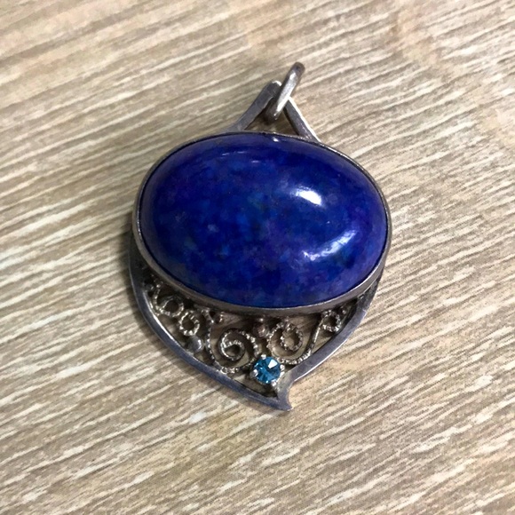 Vintage Lapis Lazuli Silver Pendent - Picture 1 of 5